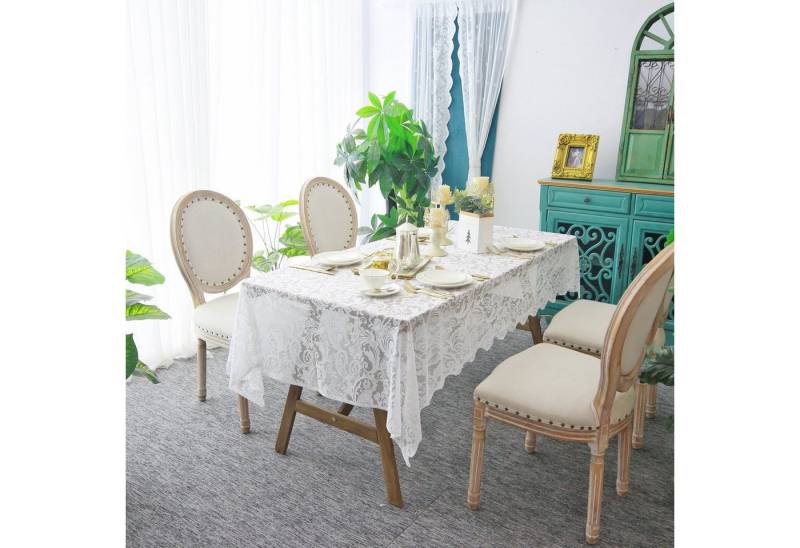 Sunicol Tischdecke Voile Ruffle Tischdecke, Floral, Rechteck, Weiß Protector Tischtuch, weiß geblümt, für Home Party Hochzeit Vorschlag Dekor von Sunicol