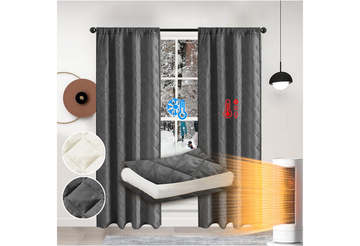 Sunicol Vorhang Thermovorhang Kälteschutz Winter Wärmeisolierend Türvorhang (2 St), Funktionale Überschrift Gardinen für Wohnzimmer Schlafzimmer von Sunicol