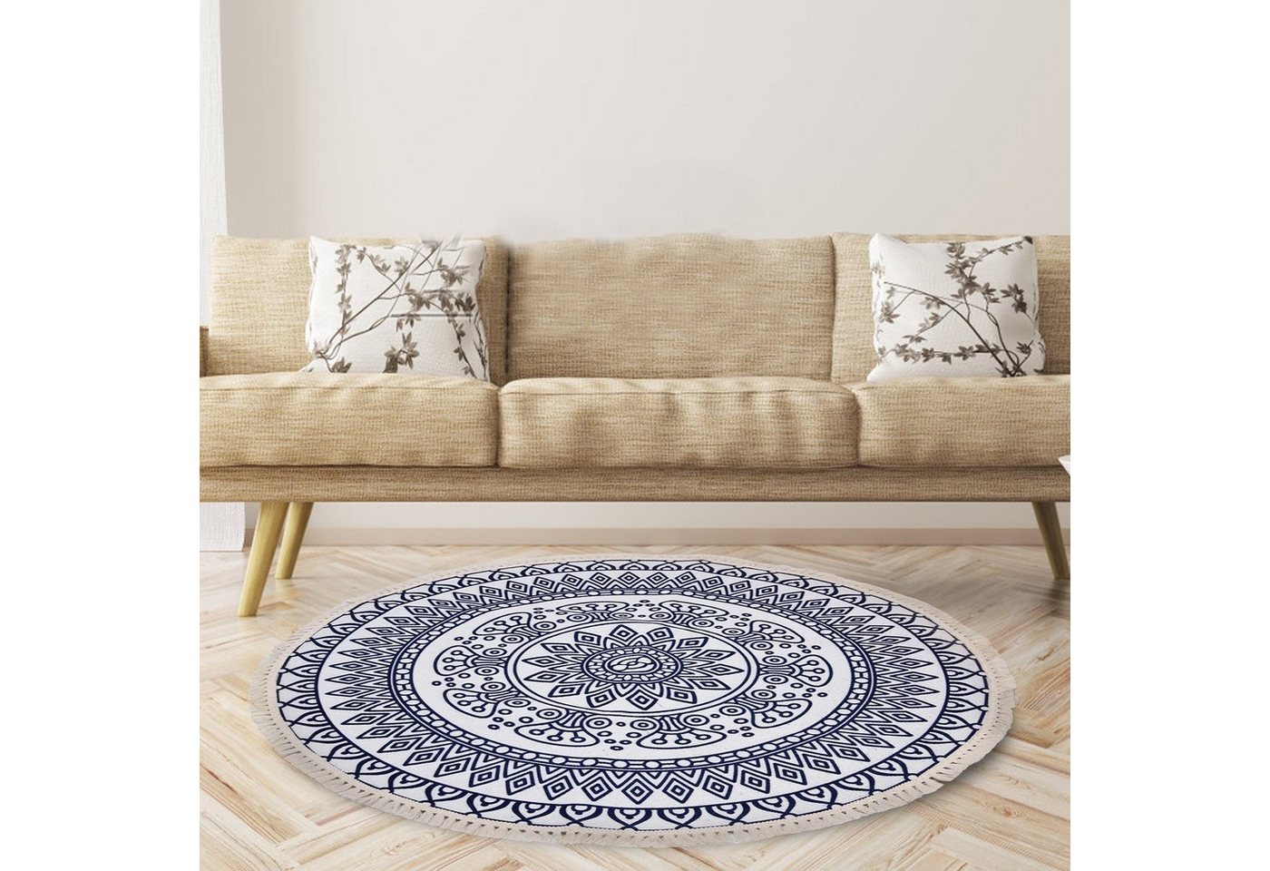 Sunicol Teppich Vintage Quaste Marokko Rund Teppich, Geometrische Bodenmatte, Waschbar, Boho Flachgewebe Teppich für Wohnzimmer, Schlafzimmer, Eingang, Garten von Sunicol