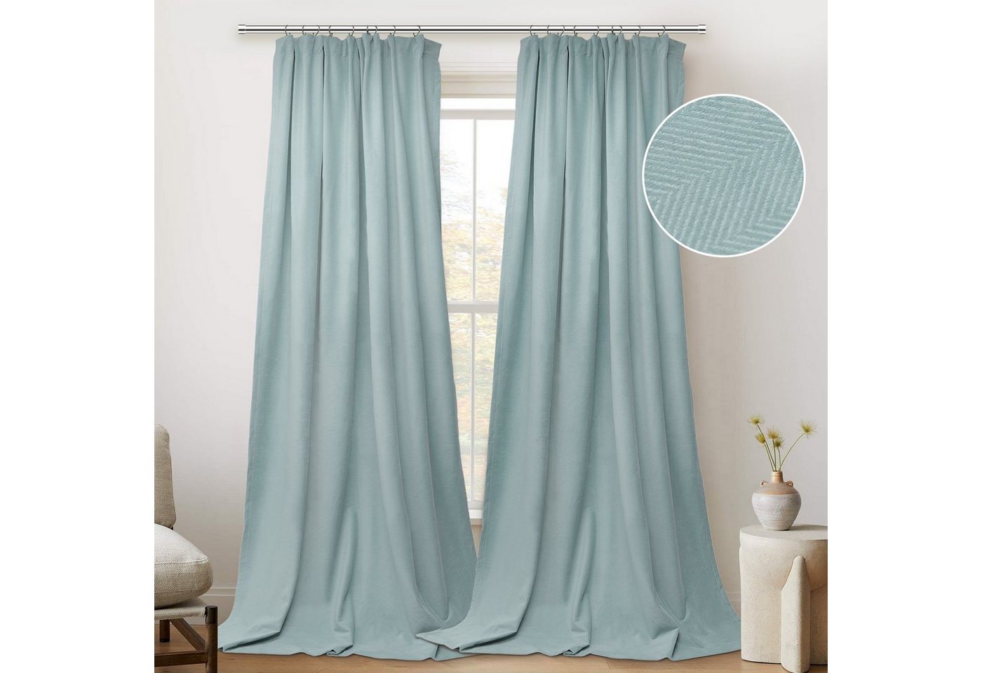 Sunicol Vorhang Blickdicht Samt Thermogardine mit Kräuselband, Geprägtes Geometrisches, (2 St), Verdunkelungsgardinen für Schlafzimmer Wohnzimmer, 2er Set von Sunicol