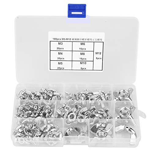 Sunicon 100pcs Flügelmuttern, Schmetterlingsmutter M3/M4/M5/M6/M8/M10/M12 Kohlenstoffstahlverschlusswerkzeug von Sunicon