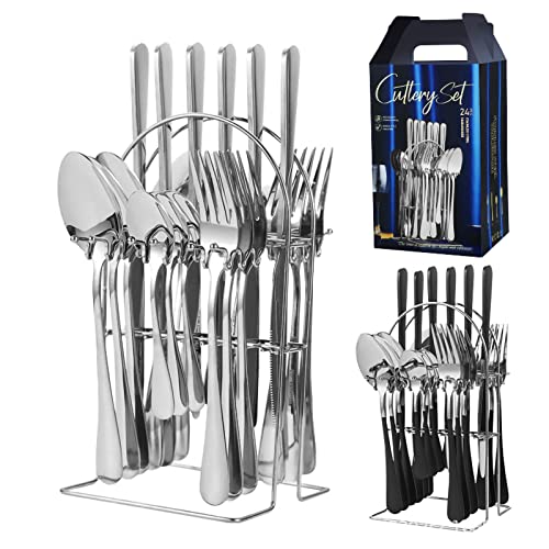 Sunicon 24-teiliges Hängebesteck-Set, hängebesteck set hängendes Edelstahl-Besteckset, westlicher vierteiliger moderner Besteckständer mit box zum Verschenken von Sunicon