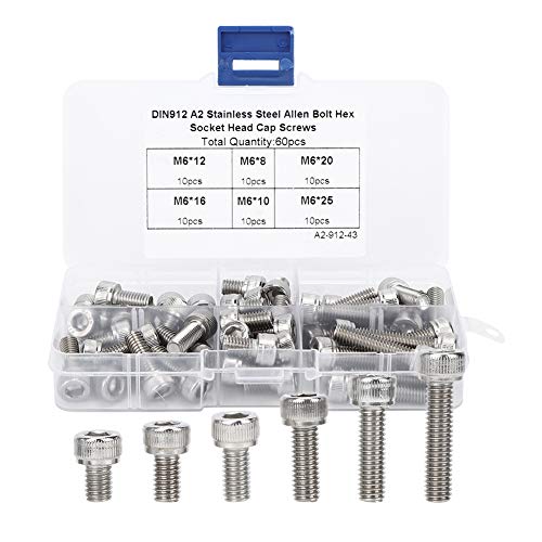 Sunicon 60pcs Cap Hex Sockel Schraubeset, M6 Edelstahl -Elektronikindustrie Hardware -Befestigungselemente von Sunicon