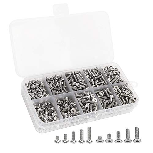 Sunicon 720pcs -Blot, Edelstahl runde Flachkopf Hex -Sockel -Hardware -Befestigungselemente M3x4/6/8/10/12 von Sunicon