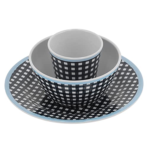 Sunicon Household Tableware, Fruit Salad Plate Bowl Cup Set Dark Blue Grid Pattern for Home Restaurant von Sunicon