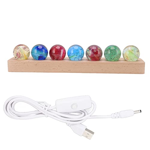 Sunicon Kugel-Nachtlicht, buntes Kristall-Nachtlicht, LED-Weltraum-Nachtlicht, Glas-Kristallkugel mit Holz-LED-Lichtern für Zuhause, Zimmer, Schreibtisch-Dekoration (Quadrate Bottom Beech) von Sunicon