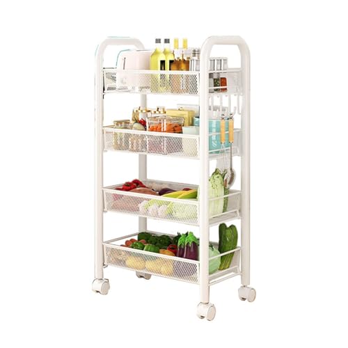 Sunicon Rollwagen mit Geschichteten Lagerregalen, mobiler Mehrzweckwagen, Küchenwagen mit Lenkrollen, für Obst, Kartoffeln, Zwiebeln, Gemüse, Snacks (White Four Layers) von Sunicon