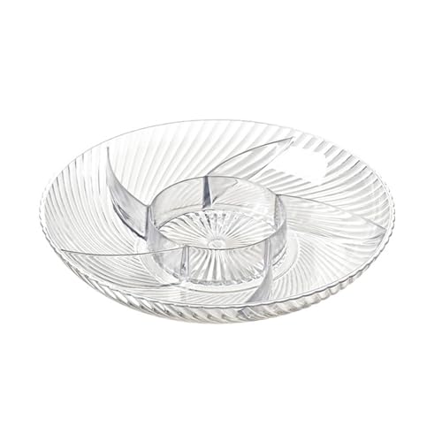 Sunicon geteilte Serviertabletts mit 6 Fächern, unzerbrechliches rundes Obst-Serviertablett aus Kunststoff, Vorspeisen-Servierplatte, Snack-Servierschale für Party, Süßigkeiten, (Transparent) von Sunicon