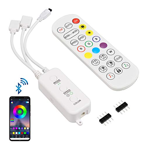 Bluetooth LED Streifen Steuerung Controller Kontroller, Musik-Sync APP-Steuerung LED-Streifen-Steuerung Ersatz Kompatibel mit 5V-24V 4-Pin RGB-LED-Streifen (AC Adapter NICHT Enthalten） von Sunity