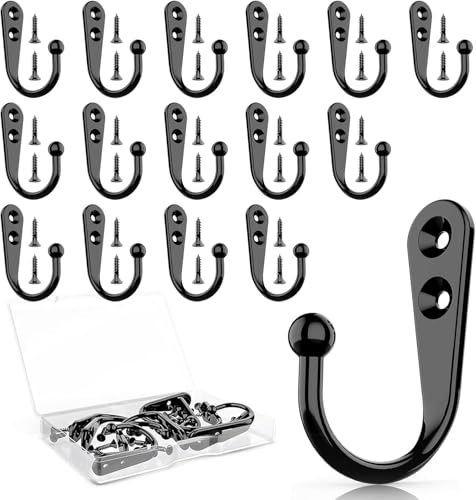 Sunkangkang 15 Stück Black Coat Hooks – Wandhaken für Kleiderschränke, mehrere Räume, für verschiedene Räume (Bathroom/Schlafzimmer/Küche), Holds Coats/Towels/Scarves/Hats/Keys/Cups, inklusive 30 von Sunkangkang