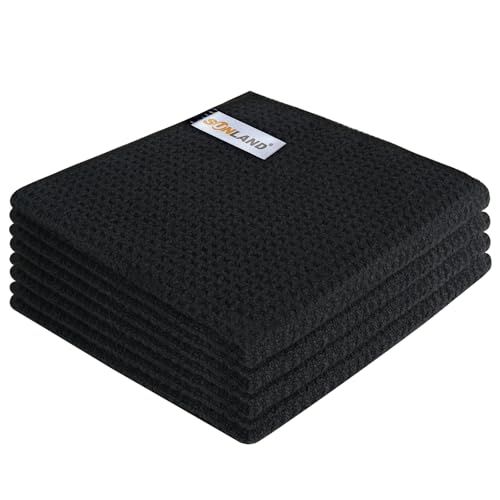 Sunland 4 Stücke Mikrofasertuch Waffeltücher Waffelstruktur Spüllappen wiederverwendbar Küchentücher fusselfrei Putzlappen waschbar Geschirrtücher für Küche Geschirr Haushalts 30x30CM von Sunland