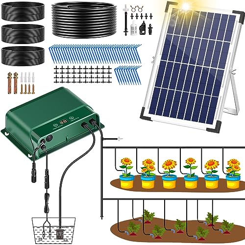 Solar Bewässerungssystem Automatische Set 10W Hohe Energie, Selbstbewässerung Geräte mit Timer 45 m extra langes Wasserrohr, Automatisches Garten bewässerungssystem für Gemüsegarten, Topfpflanze von Sunlary