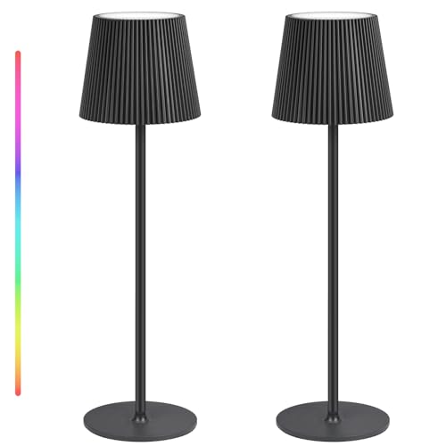 Sunlary 2 Stück Tischlampe Kabellos, 3000K+RGB LED-Akku Tischleuchte, IP54 Nachttischlampe kabellos, Touch Dimmbare Tischlampe für Schlafzimmer, Wohnzimmer, Bars, Restaurant (Schwarz) von Sunlary