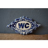 Wc Schild/Keramik Badezimmerschild Türschild Ink Blue von SunlightCeramic