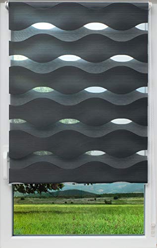 Sunlines Welle Klemmfix, grau, 100 x 150 Doppelrollo, PES, 100 x 150 cm von Sunlines