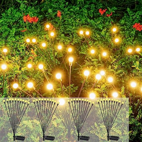 Firefly Solar Gartenleuchten,4 Stück Glühwürmchen Gartenlichter,2 leuchtenden Modi(konstant oder blinkend),Wasserdicht,wetterfest solar bodenleuchten aussen Für Fußweg Yard Patio Walkway Decor von Sunlisky