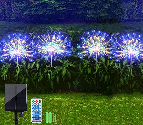 Sunlisky Solar Lamp for Outdoor Garden, Pack of 4 120 LED 1200 mAh Timing and Brightness Adjustment Solar Lights Garden IP65 Solar Fireworks Light (4 Fireworks Lanterns) (Bunt) von Sunlisky