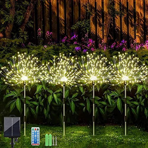 Sunlisky Solar Lamp for Outdoor Garden, Pack of 4 120 LED 1200 mAh Timing and Brightness Adjustment Lights IP65 Solar Light (4 Fireworks Lanterns) (warme Farbe) von Sunlisky
