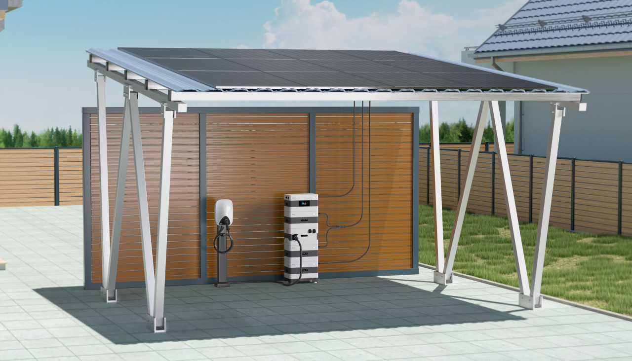 Sunlit Twin Solar Carport 12 Solarmodule, 4,3 kWh Speicher, Wallbox von Sunlit