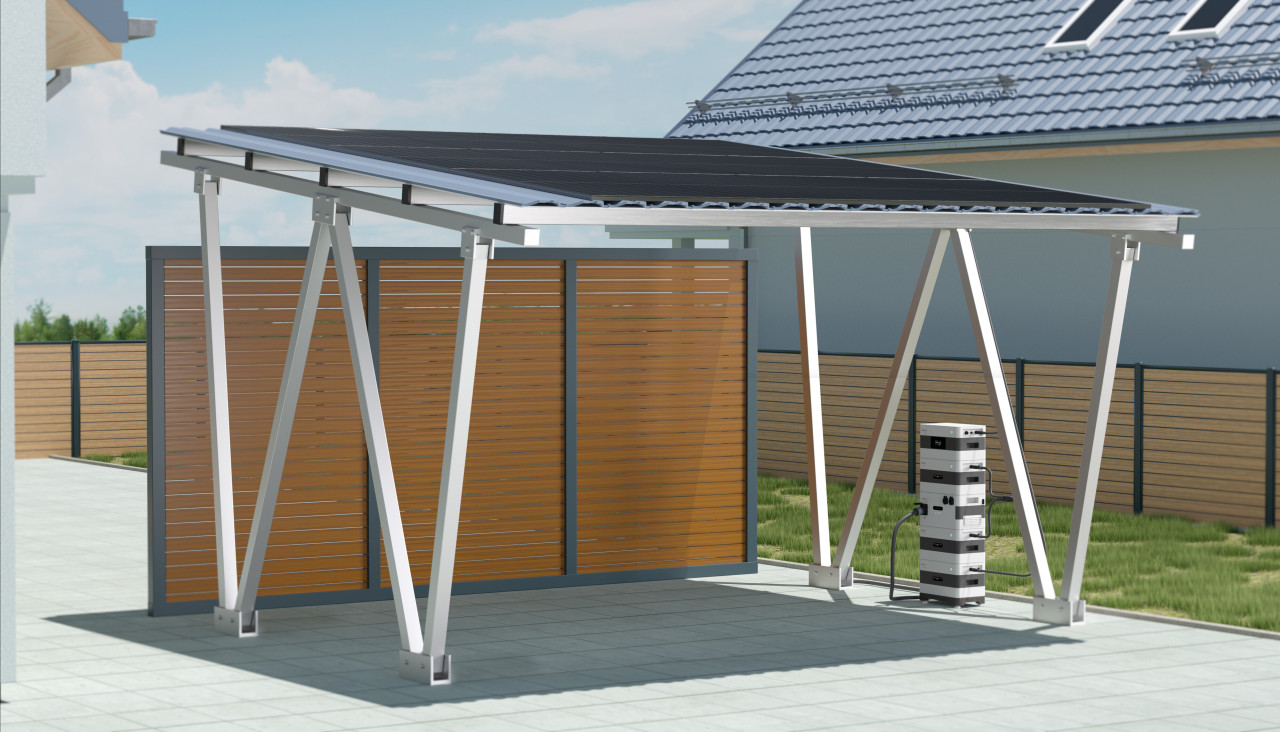 Sunlit Twin Solar Carport 12 Solarmodule, 4,3 kWh Speicher von Sunlit