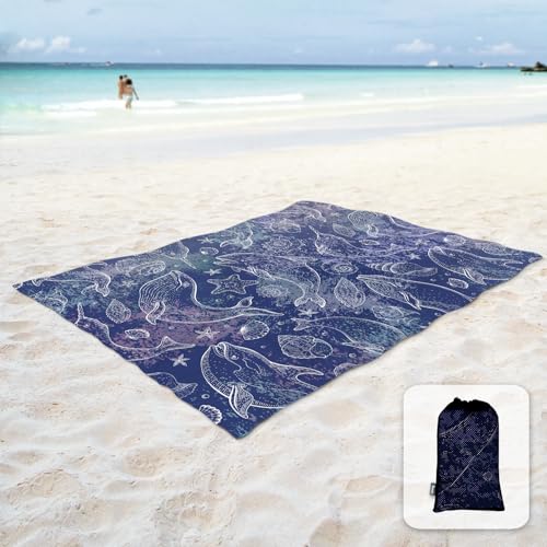 Sunlit Weiche, sanddichte Stranddecke mit Ecktasche und Netztasche, 269,2 x 205,7 cm, für Strand, Party, Reisen, Camping und Outdoor, Blauwale von Sunlit