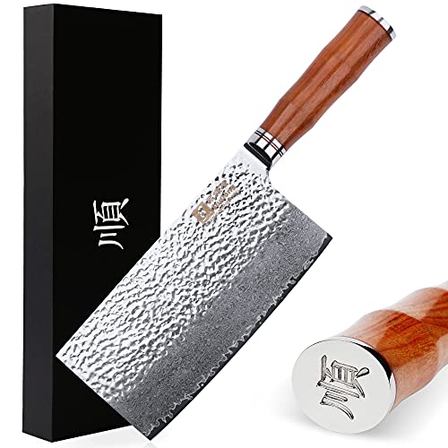 Sunlong Hackmesser Damaststahl Kochmesser 17.78cm Chinesisches Messer Gemüseschnitzel Home Multipurpose Use für Küche oder Restaurant zu Hause - Palisandergriff von Sunlong