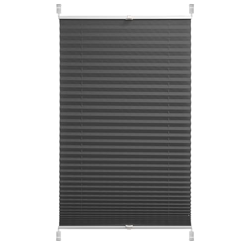 Plissee Klemmfix ohne Bohren Blickdicht - lichtdurchlässig, ohne Verdunkelung - Fensterrollos, Klemmrollos, Rollos für Fenster und Türen Dunkelgrau/100 x 120 cm von Sunlusso