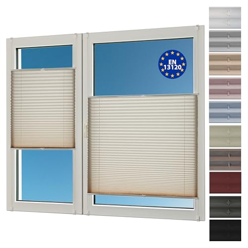 Sunlusso Klemmfix Plissee ohne Bohren Blickdicht (Beige Crash, 95 x 140 cm) - lichtdurchlässig, ohne Verdunkelung - Fensterrollos, Klemmrollos, Rollos für Fenster ohne Bohren von Sunlusso