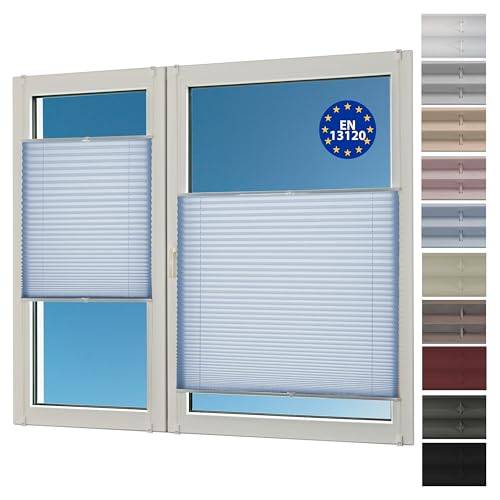 Sunlusso Klemmfix Plissee ohne Bohren Blickdicht (Hellblau Crash, 80 x 220 cm) - lichtdurchlässig, ohne Verdunkelung - Fensterrollos, Klemmrollos, Rollos für Fenster ohne Bohren von Sunlusso
