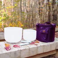 432Hlz 7Inch + 9Inch Wählen Sie Notizen Klar Weiß Zwei Schalen Set Kristall Klangschale Mit Tragetasche 2 Freie Wildlederschlägel Und Gummi O-Ringe von SunmoonstarCrafts