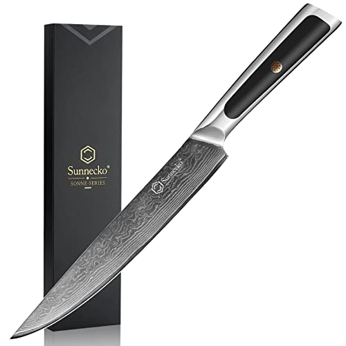 Sunnecko 8 Zoll Schnitzmesser Fleischmesser, Schneidemesser mit Damaststahl VG10, Sushi-Messer mit eingelegtem Griff Küchenmesser, Professionelles Kochmesser Schneidemesser Sashimi Messer von Sunnecko