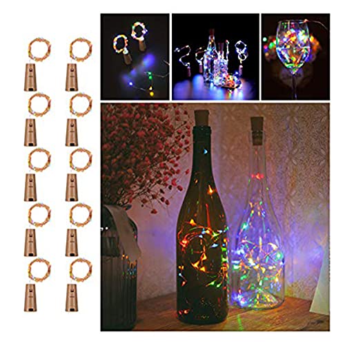 10 Stück LED Flaschenlicht, Sunniu 20 LEDs 2M Lichterkette Kupferdraht batteriebetriebene Weinflasche Lichter mit Kork Schnurlicht für DIY Deko Weihnachten Party Urlaub Stimmungslichter ((Multi Color) von Sunniu