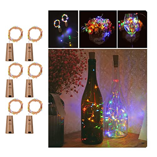 Sunniu 6 Stück LED Flaschenlicht, 20 LEDs 2M Lichterkette Kupferdraht batteriebetriebene Weinflasche Lichter mit Kork Schnurlicht für DIY Deko Weihnachten Party Urlaub Stimmungslichter (Warmweiß) von Sunniu