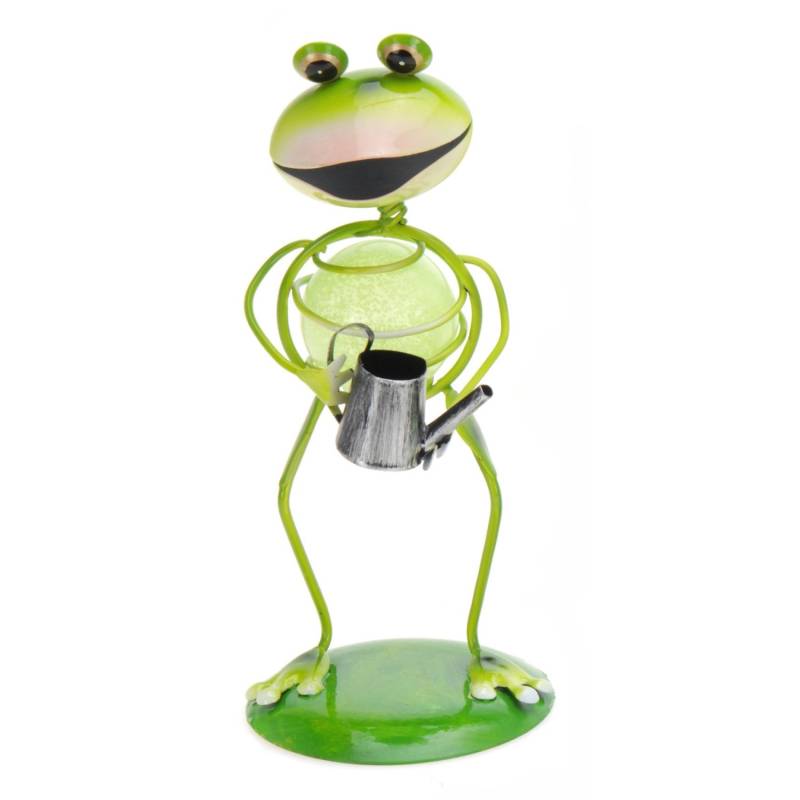 Deko-Figur Metall-Frosch mit Leuchtstein 16 cm von Sunny Garden