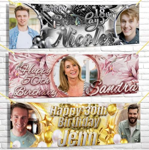 Personalisierbares Geburtstags-Fotobanner, 60 x 180 cm, goldfarbener Ballon, Discokugel, Party-Dekoration, Poster, Mann, Frau, Jungen, Mädchen, Feier, 18., 20., 30., 40., 50 Personalisierbares Geburtstags-Fotobanner, 60 x 180 cm, goldfarbener Ballon, Discokugel, Party-Dekoration, Poster, Mann, Frau, Jungen, Mädchen, Feier, 18., 20., 30., 40., 50 von Sunny Graphics Print