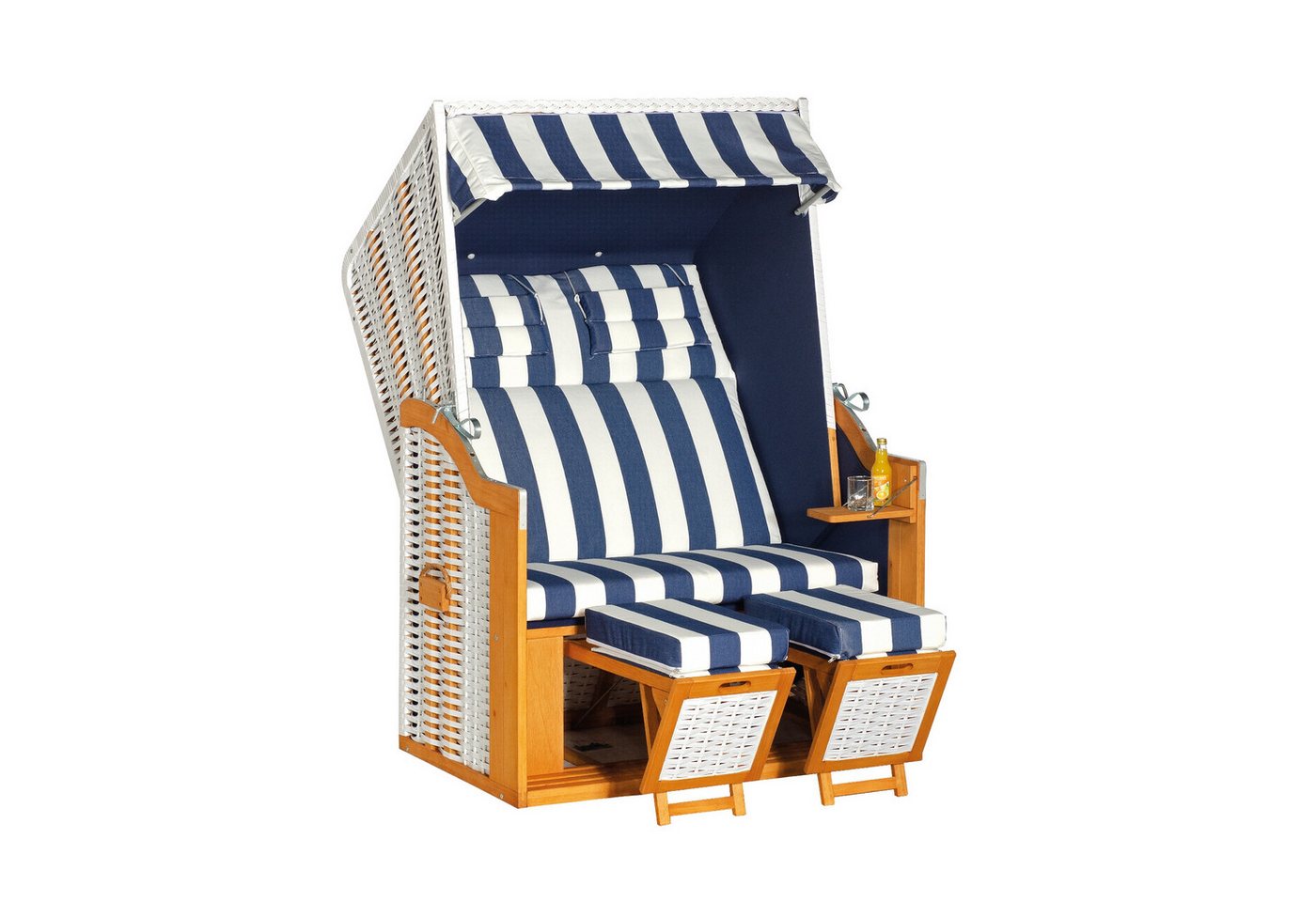 SunnySmart Strandkorb Rustikal 34 Z, BxTxH: 125,00x80,00x160,00 cm, Halblieger, Ostsee-Modell, (Halbliegemodell), Kunststoffgeflecht weiß, Pinienholz teakfarben gebürstet, 2-Sitzer von SunnySmart