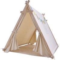 Sienna Spielzelt für Kinder in Beige mit Fenster, Flaggen & Bodenmatte Kinderzelt aus 100% Baumwolle & fsc 100% Holz Spielzelt / Wigwam / Tipi Zelt von Sunny