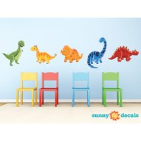 Dinosaurier-stoff-Wand-Aufkleber, Set Von 5 Entzückende Dinosaurier Mit T-Rex, Brontosaurus, Triceratops Und Mehr, Wiederverwendbar Repositionierbar von SunnyDecals