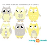 Eule Stoff Wand Aufkleber, Set Von 6 Eulen, Repositionierbar Und Wiederverwendbar, Gelb, Grau, Weiß, 4 Verschiedene Größen Zur Auswahl Sonnigen von SunnyDecals
