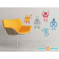 Handgezeichnete Roboter Stoff Wandaufkleber - Set Von 5 Handgezeichnete Roboter Stoff Wandaufkleber - Set Von 5 von SunnyDecals