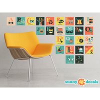 Hipster Alphabet Stoff Wand Aufkleber - 25 Briefkästen 2 Größen Verfügbar Nicht Giftig, Wiederverwendbar, Repositionierbar, Abc Aufkleber von SunnyDecals