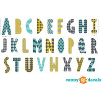 Moderne Alphabet Stoff Wand Aufkleber Mit Mustern in Orange, Grau, Türkis, Schwarz, Repositionierbar Und Wiederverwendbar, Abc Aufkleber Von von SunnyDecals
