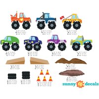 Monster Trucks Stoff Wandaufkleber, Set Von 7 Mit Rampe, Reifen, Kegel, Schmutz Und Mehr, Erhältlich in 3 Größen von SunnyDecals