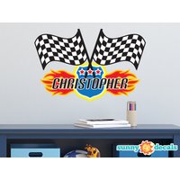Rennflaggen Mit Benutzerdefinierten Namen Stoff Wandaufkleber - Racing Name Wiederverwendbar, Repositionierbar 2 Größen Erhältlich von SunnyDecals