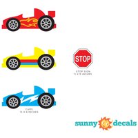 Rennwagen Stoff Wandaufkleber - Nascar Inspiriert Rennauto Set Von 3 Rot, Blau Und Gelb Wiederverwendbar, Repositionierbar von SunnyDecals