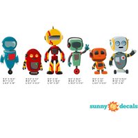 Roboter Stoff Wandaufkleber, Set Von 6 Niedlichen Robotern, Repositionierbar Und Wiederverwendbar, 3 Verschiedene Größen Zur Auswahl Sonnigen von SunnyDecals