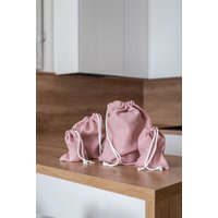 Blush Rosa Leinen Brotbeutel Set. Wiederverwendbarer Aus Leinen. Zero Waste Aufbewahrungstasche. Hellrosa Kordelzugbeutel. Nachhaltige von SunnyKitchenBoutique