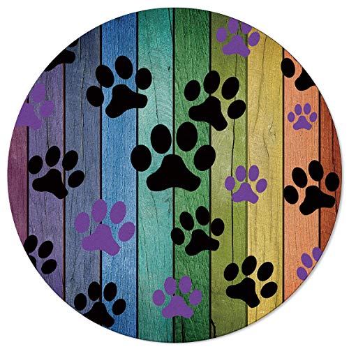 SunnyM Runder Teppich mit Hundemotiv, 122 cm, rutschfeste Gummi-Unterseite, Yoga-Teppich, buntes Holzbrett von SunnyM