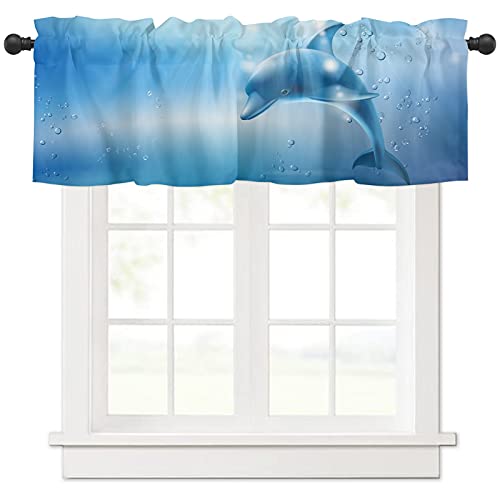 Volant-Vorhang für Fenster, Delfine im Meer, Fensterbehandlungen, Stangentasche, Volant, 1 Panel, Ozean, Tier, kurze Vorhänge für Küche, Fenster, Badezimmer, Schlafzimmer, 137,2 x 45,7 cm von SunnyM