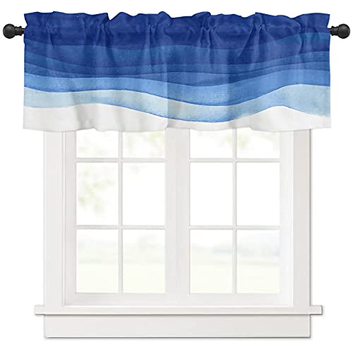 Volant-Vorhang für Fenster, Ombré-Stil, blaue Stangen-Tasche, Volant, Fensterbehandlungen, 1 Panel, blau, weiß, kurze Vorhänge für Küche, Fenster, Badezimmer, Schlafzimmer, 137,2 x 45,7 cm von SunnyM